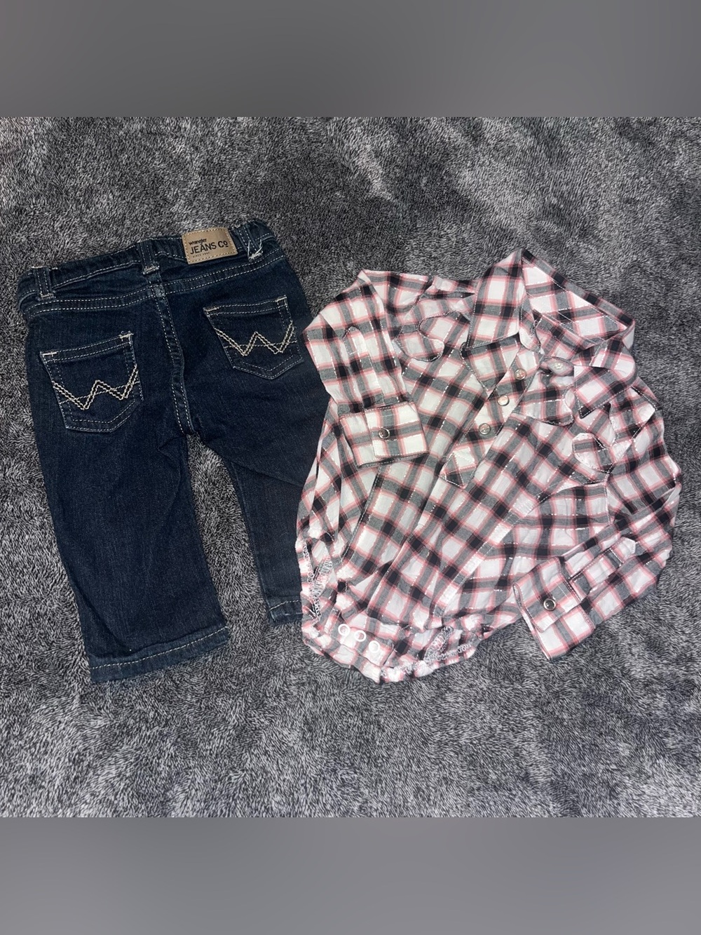 Wrangler Plaid Shirt & Jeans 3-6 month Lot 2 Western Outfit Baby Boot Country